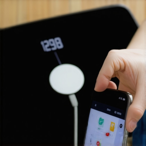 Personal tools for long-term weight loss success A person standing on a smart scale while looking at a smartphone app displaying health metrics.