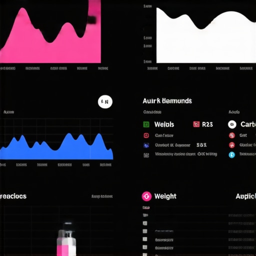 A modern digital dashboard displaying health metrics for diet and medication tracking