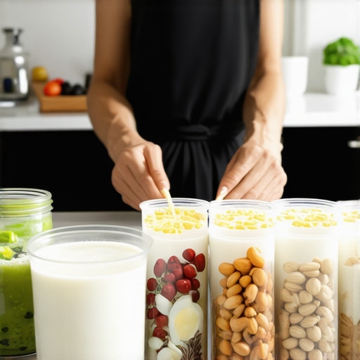 Person arranging healthy protein-rich snacks in containers in a kitchen