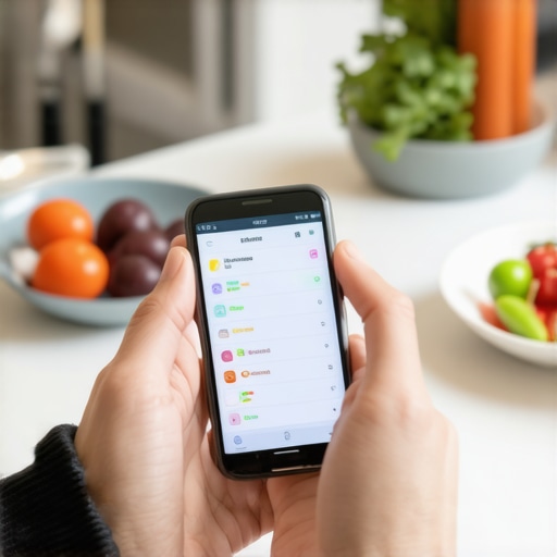 Person tracking nutrition and glucose levels with digital tools for weight management.