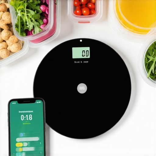 Tech Tools for Long-Term Weight Loss Support Smartphone, wireless scale, and meal prep containers demonstrating tools for maintaining weight loss progress with medications.