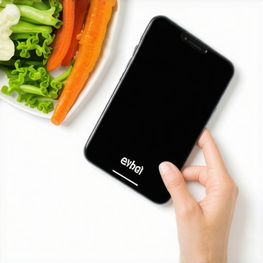 Using Tech Tools for Weight Loss Maintenance Person weighing food with a digital scale and tracking intake on a smartphone.